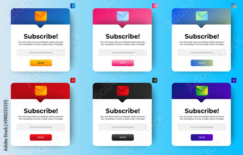 Set of Subscribe Email Newsletter pop up banner notification. Professional web design, full set of elements. User-friendly design materials. vector