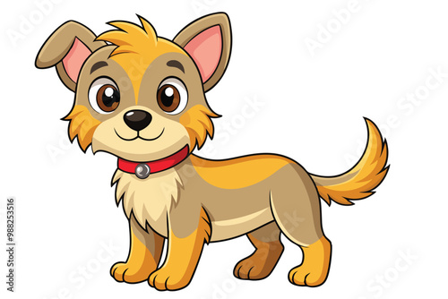 A cute cartoon dog stands happily with a playful look, showcasing its vibrant colors and friendly demeanor against a plain white background.
