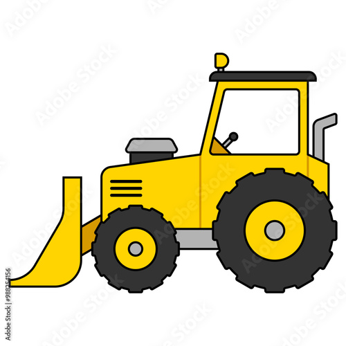 Vector Cartoon Bulldozer Illustration on White Background