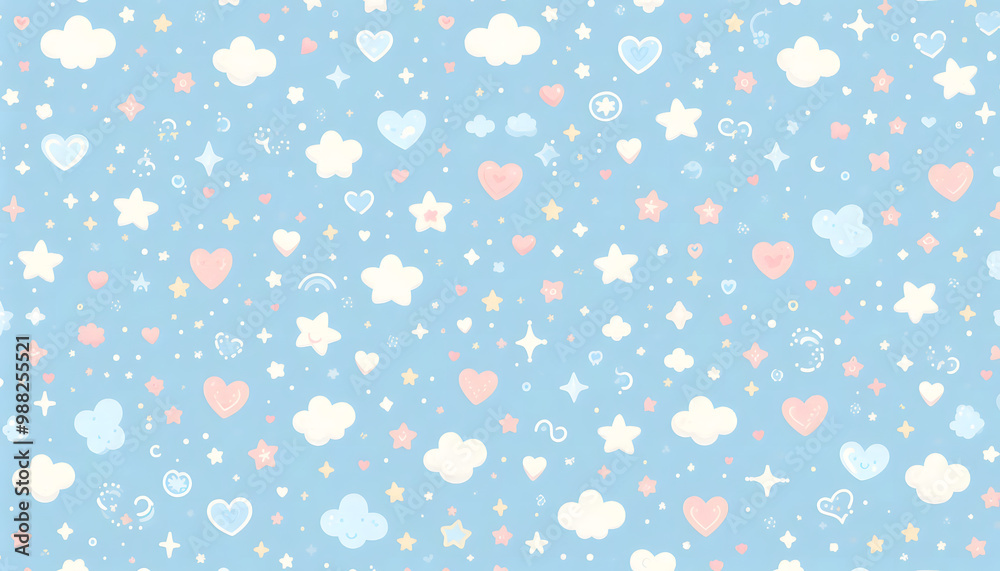 stars, heart and cloud patterned background stars, heart and cloud patterned background