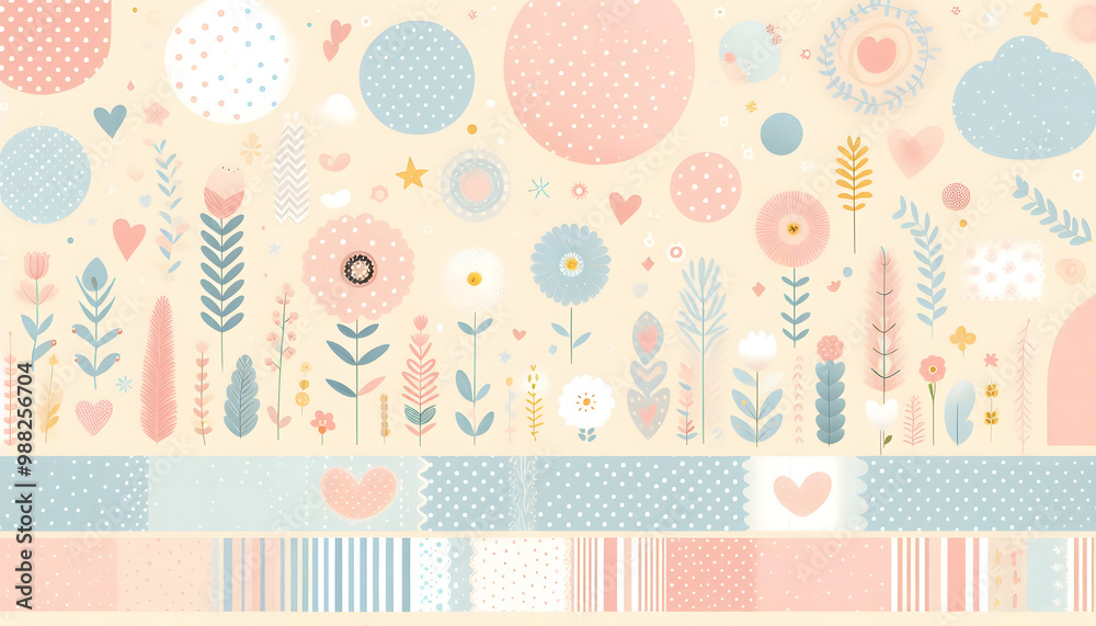 Beautiful floral and shapes background for Kindergarden Beautiful floral and shapes background for Kindergarden