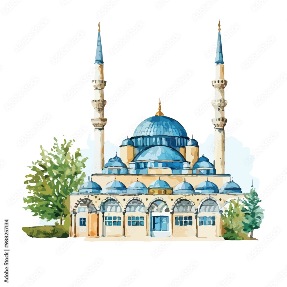 Fototapeta premium Watercolor mosque illustration Vector 