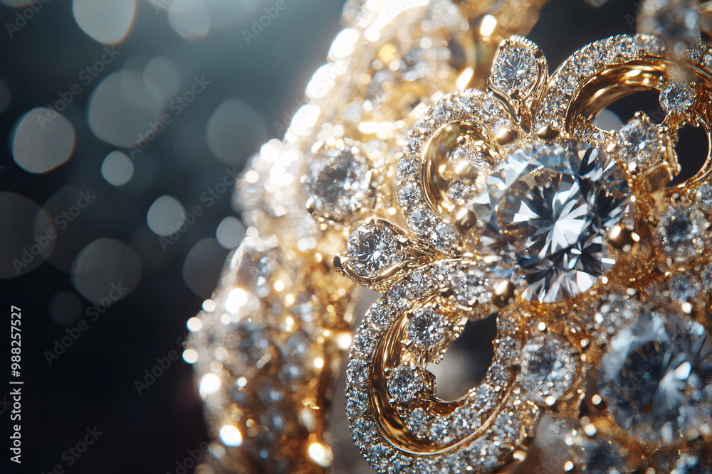 close up of a luxurious gold and diamond ring with bokeh background close up of a luxurious gold and diamond ring with bokeh background