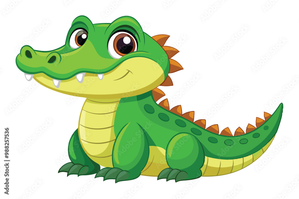 A cheerful cartoon crocodile with big eyes and a friendly smile, resting comfortably on a white background and ready for fun adventures. A cheerful cartoon crocodile with big eyes and a friendly smile, resting comfortably on a white background and ready for fun adventures.