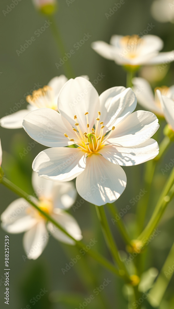 Fototapeta premium White Flower with Yellow Center Close-Up