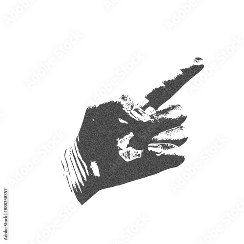Grainy grunge hand gesture photocopy effect with extended index finger.