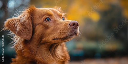 Dog's Face in Park, intimate close-up capturing a dog's expression, soft park background creating a serene and affectionate atmosphere