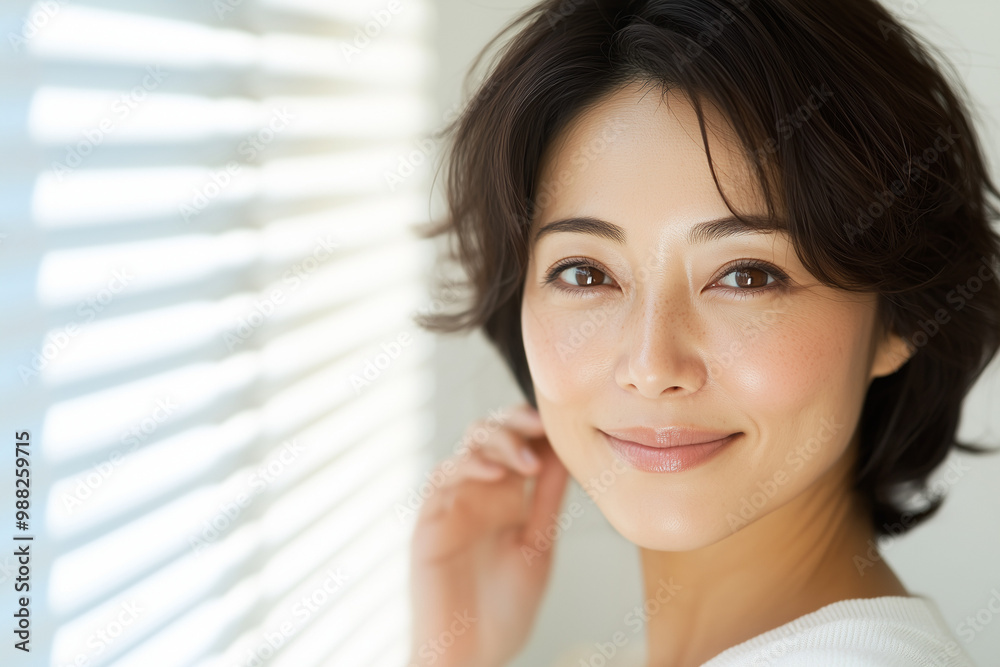 女性, Portrait of a beautiful asian woman with healthy glowing and clear skin with bokeh white theme background, cosmetology or skin care beauty ad mockup with bright sunny daylight 女性, Portrait of a beautiful asian woman with healthy glowing and clear skin with bokeh white theme background, cosmetology or skin care beauty ad mockup with bright sunny daylight