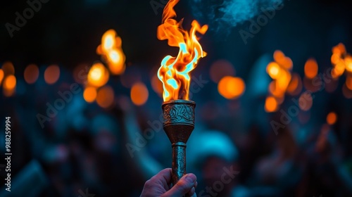 Hand holding torch flames burning brightly is center Inspirational Labour Day image