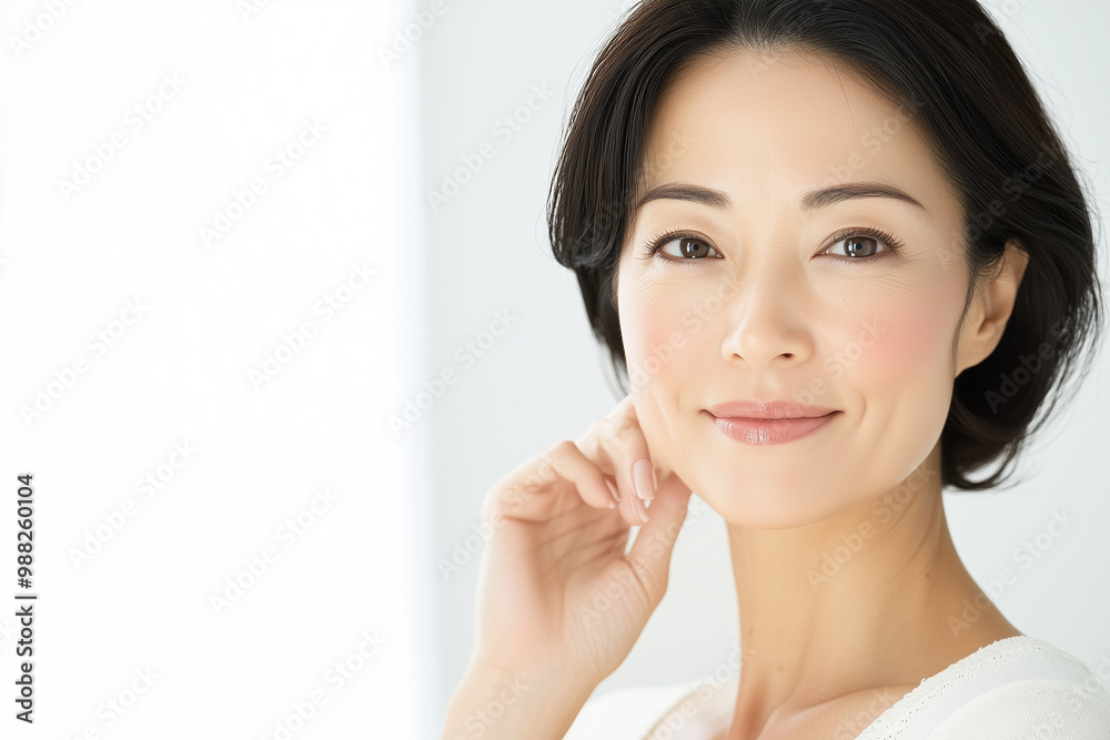 女性, Portrait of a beautiful asian woman with healthy glowing and clear skin with bokeh white theme background, cosmetology or skin care beauty ad mockup with bright sunny daylight 女性, Portrait of a beautiful asian woman with healthy glowing and clear skin with bokeh white theme background, cosmetology or skin care beauty ad mockup with bright sunny daylight