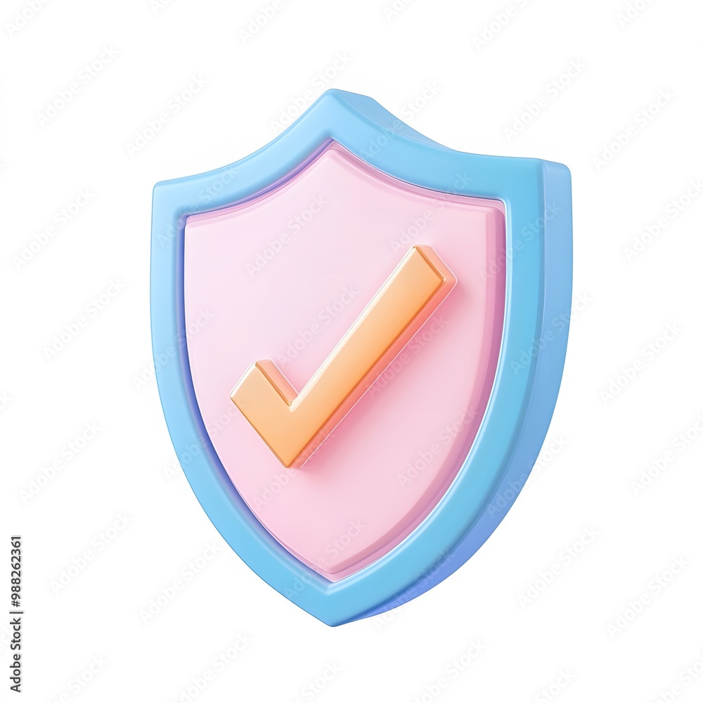 3D shield protection icon with check for online payment on white ...
