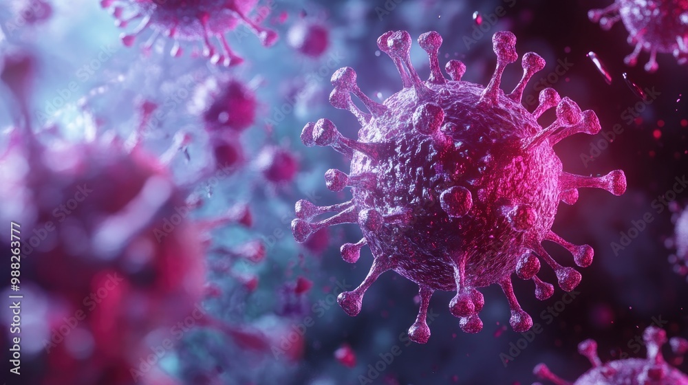 Microscopic perspective of an infectious coronavirus variant Spread and transmission of a disease Microscopic perspective of an infectious coronavirus variant Spread and transmission of a disease