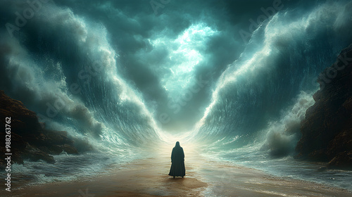 Prophet Moses in front of red sea wallpaper image Red Sea and Prophet Moses background