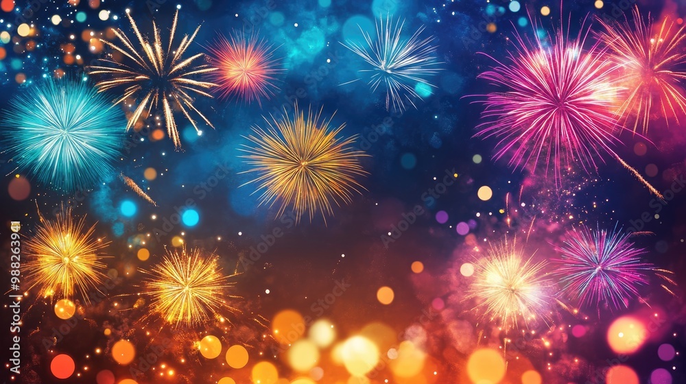 Fototapeta premium Colorful fireworks illuminating the night sky during a festive celebration