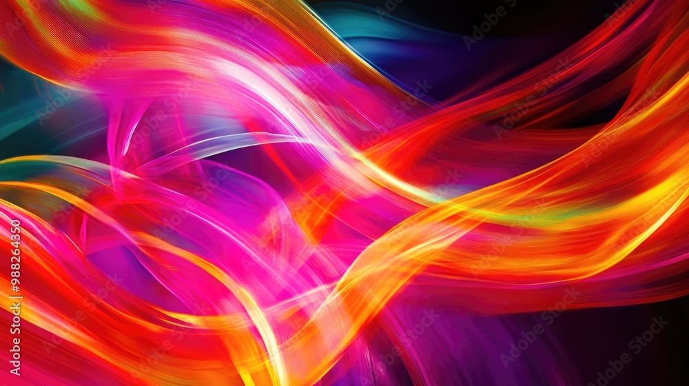 Vibrant neon hues twist and flow in the shadows creating the impression of a lively movement Vibrant neon hues twist and flow in the shadows creating the impression of a lively movement