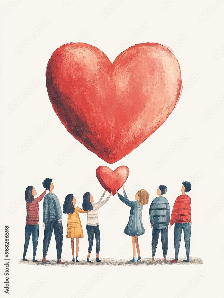 A group of people holding hands and a heart in the middle A group of people holding hands and a heart in the middle