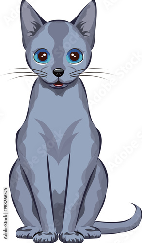 Russian blue cat 猫｜ブルーグレーの毛並みとエメラルドグリーンの大きな目が美しいロシアンブルーのイラスト