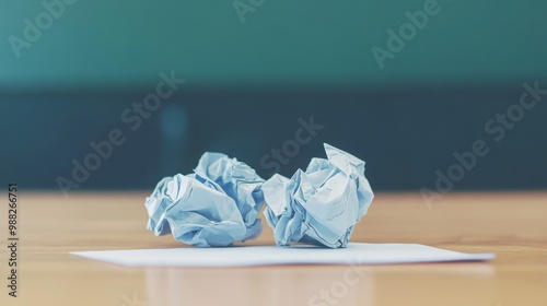 crumpled notes and letter on a school desk, symbolizing rejection or unkind messages photo