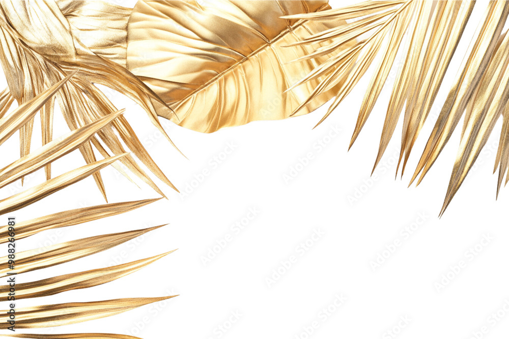 Fototapeta premium Gold tropical leaves on a white background