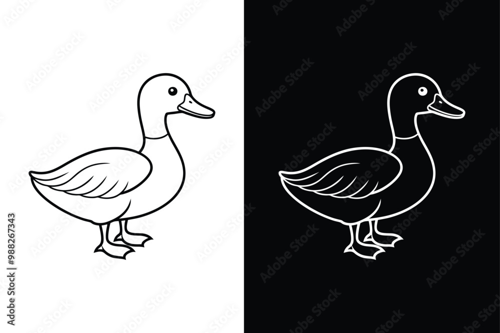 Elegant Duck Goose Icon. Minimal Line Art Vector Illustration
