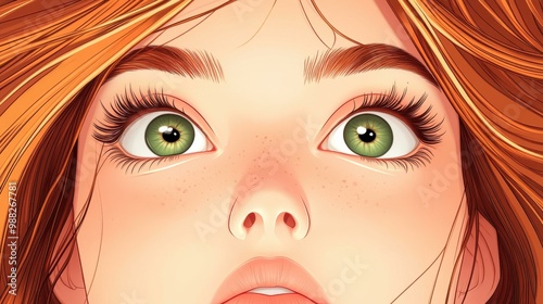 A vivid 2D artwork showcasing a girl with expressive hazel eyes and rich chestnut hair, full of emotion.