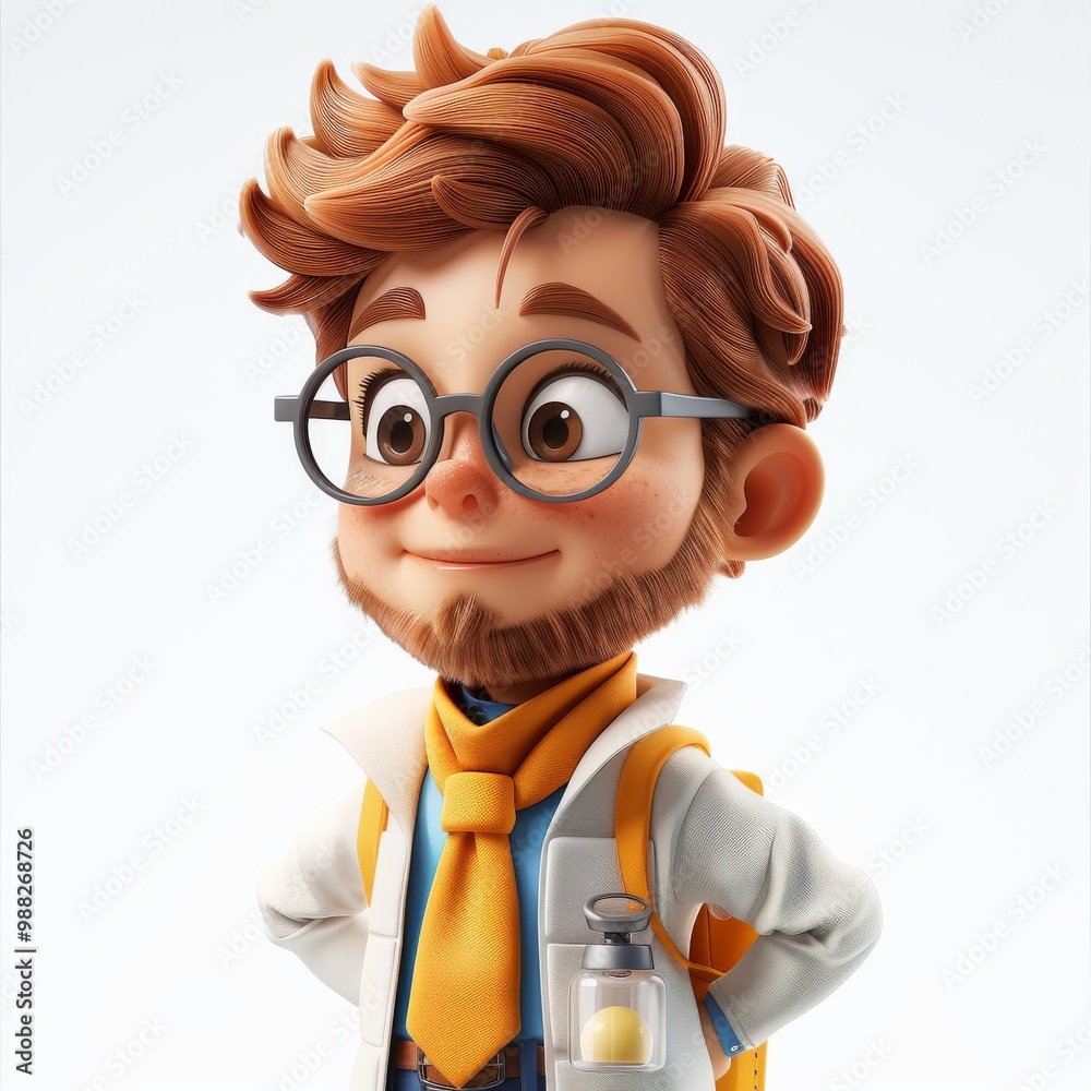 Cute Male Scientist Cartoon Character with Glasses Cute Male Scientist Cartoon Character with Glasses
