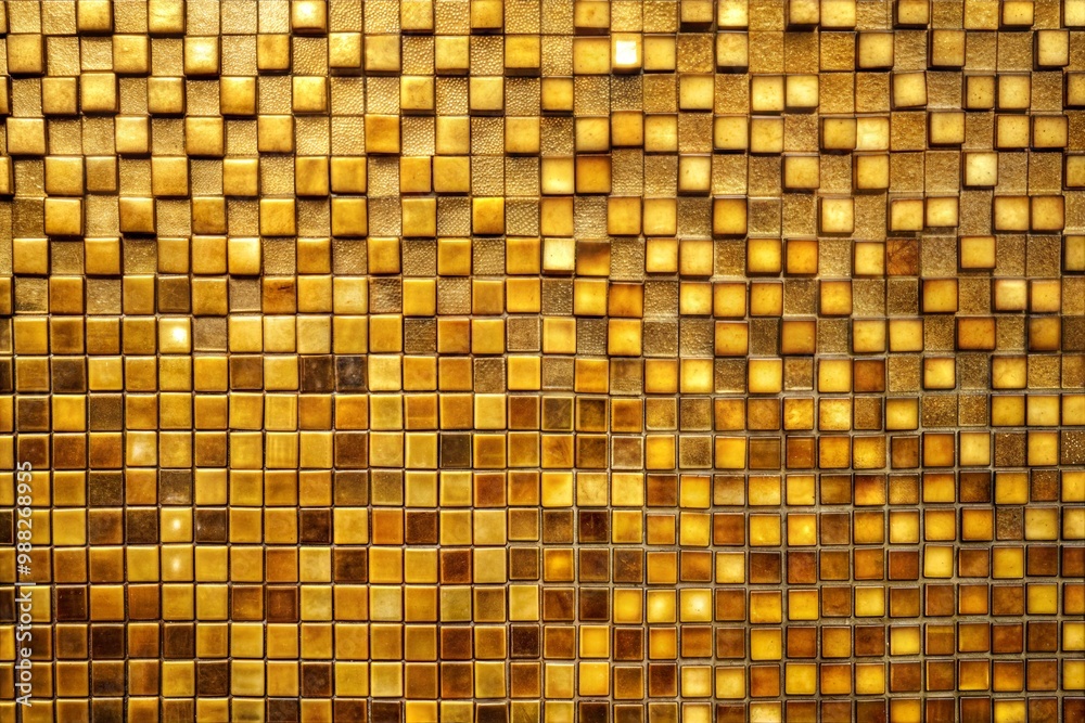 Gold mosaic wall with repeating pattern of square tiles Gold mosaic wall with repeating pattern of square tiles
