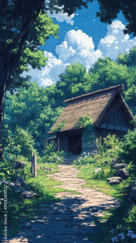 Japanese Anime Landscape with Scenic Mountains, Cherry Blossoms, and Sunset Sky - Fantasy Art Background Japanese Anime Landscape with Scenic Mountains, Cherry Blossoms, and Sunset Sky - Fantasy Art Background