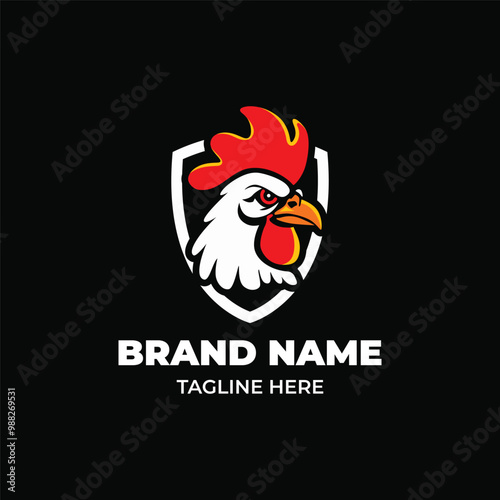 Logo of rooster head and shield