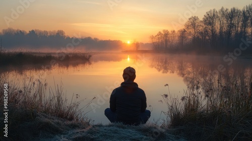 Serene Reflection: A Tranquil Sunset by the Lake