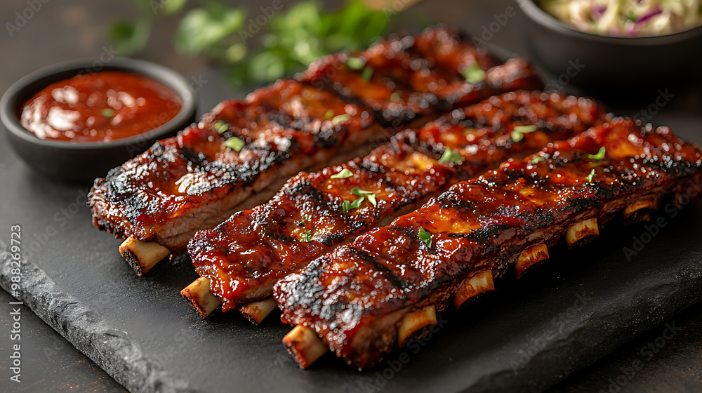 grilled pork ribs with a smoky barbecue sauce grilled pork ribs with a smoky barbecue sauce
