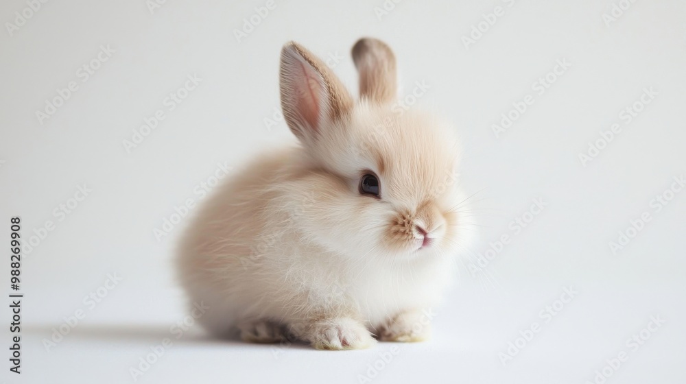 Adorable fluffy bunny sitting peacefully on a white background, perfect for conveying innocence and nature's beauty. Adorable fluffy bunny sitting peacefully on a white background, perfect for conveying innocence and nature's beauty.