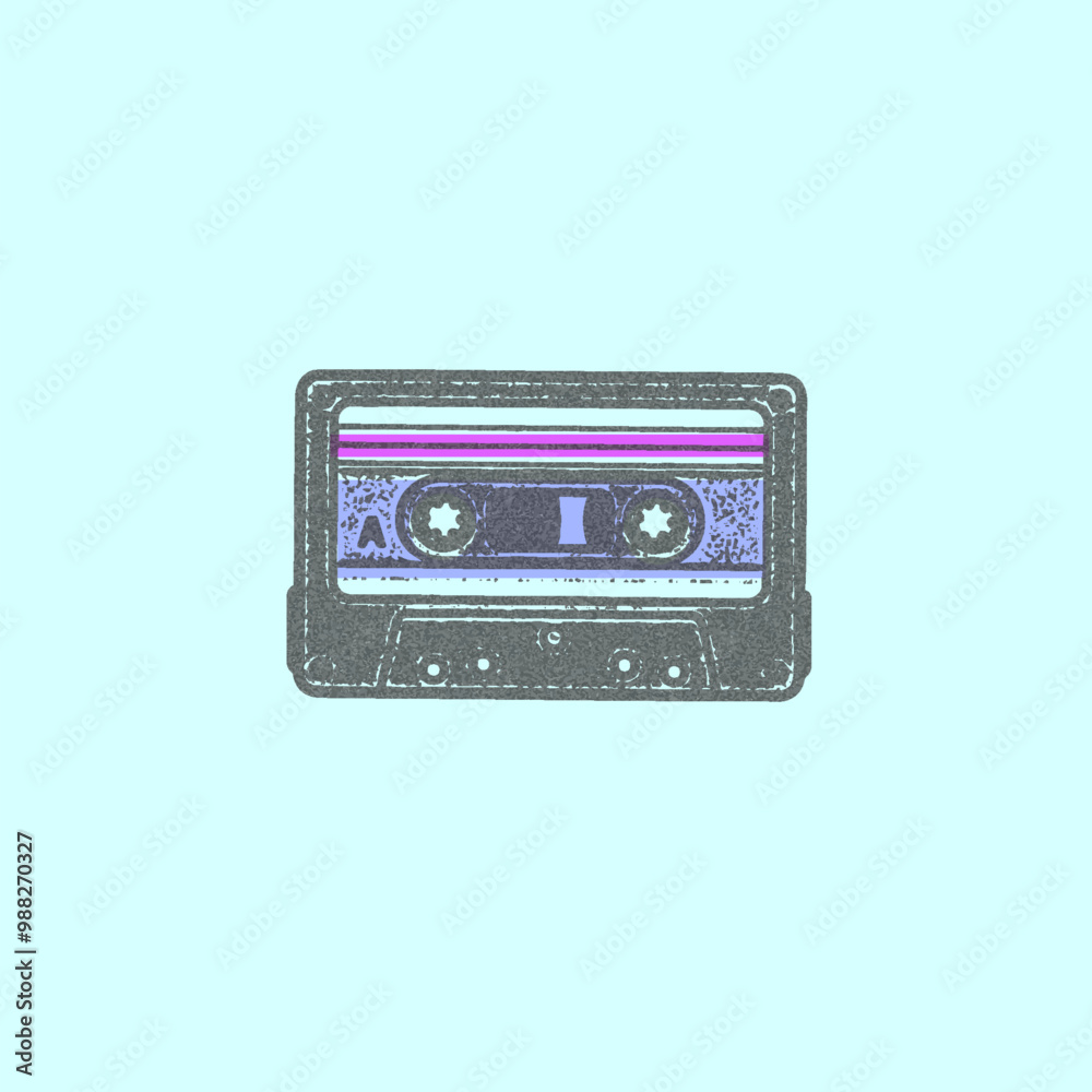 Fototapeta premium Audio cassette with grainy photocopy effect, vector illustration.