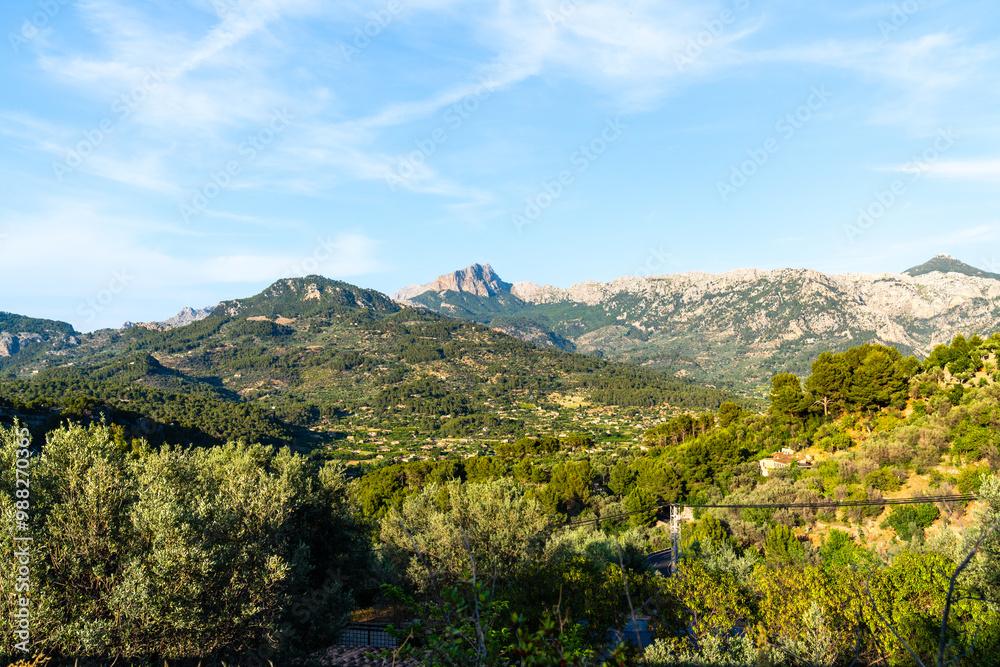 Fototapeta premium Ausblick auf die Landschaft und die Berge am Coll de Sóller auf Mallorca Spanien
