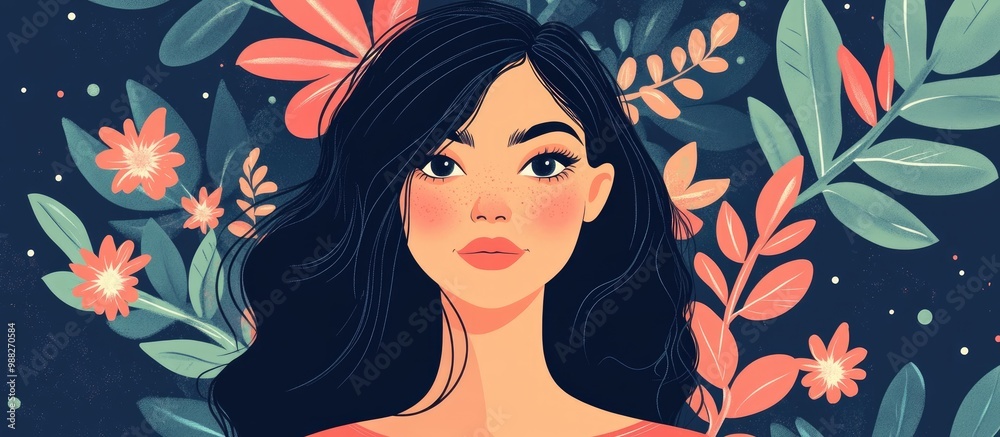 Flat color style illustration of a woman in a cartoon design Flat color style illustration of a woman in a cartoon design
