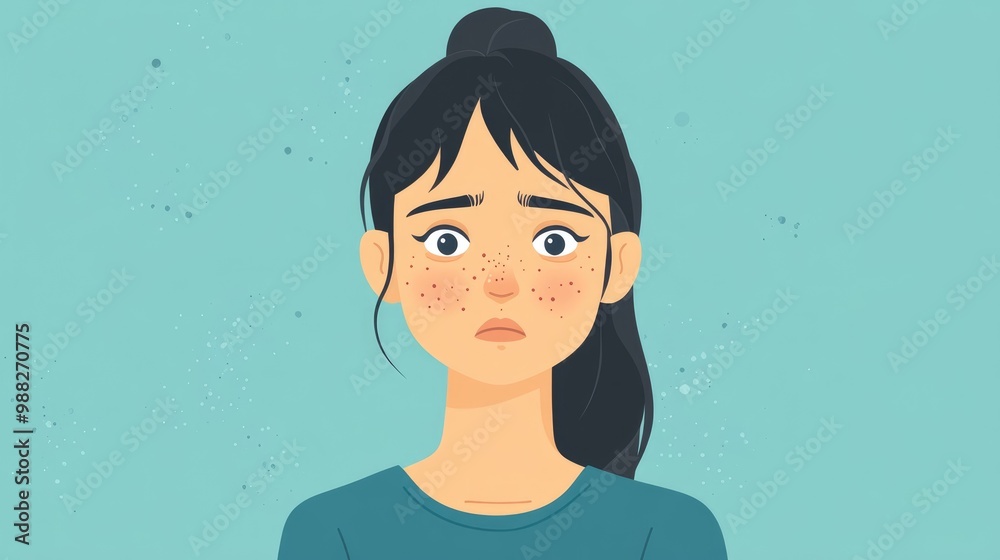 Infographic on acne and dark spots featuring a cartoon character A distressed teenager faces skin issues highlighting the concept of facial skin problems in a modern flat style Infographic on acne and dark spots featuring a cartoon character A distressed teenager faces skin issues highlighting the concept of facial skin problems in a modern flat style