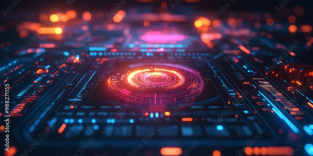 Futuristic Holographic Interface, vibrant neon colors merging in a sleek design, showcasing advanced technology and innovation. Futuristic Holographic Interface, vibrant neon colors merging in a sleek design, showcasing advanced technology and innovation.