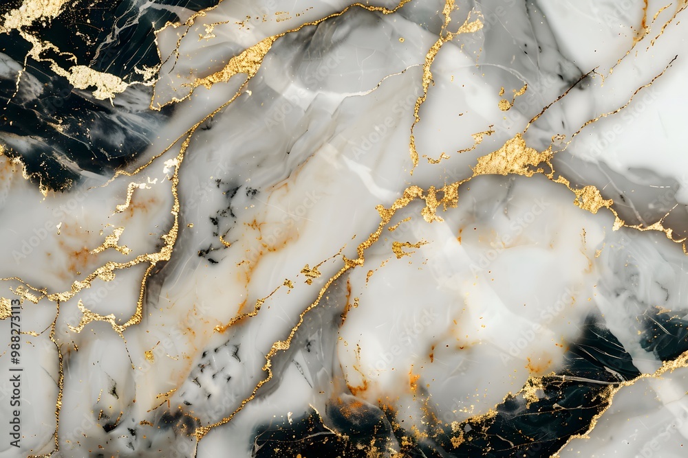 A chic marble background with elegant veining in shades of white, gold, and black, providing a luxurious and timeless aesthetic