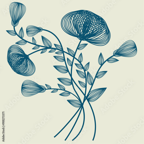 Collection of spring colorful flower elements vector. Hand drawn blossom illustration for.Vector Beautiful Flowers Set.