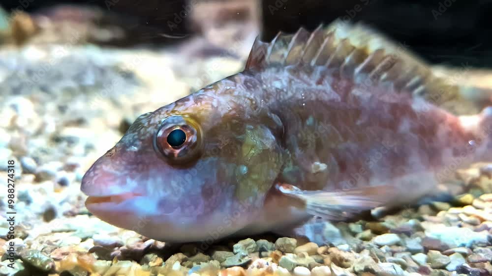 A grubfish on the seafloor with spines on its dorsal fins - isolated close up A grubfish on the seafloor with spines on its dorsal fins - isolated close up