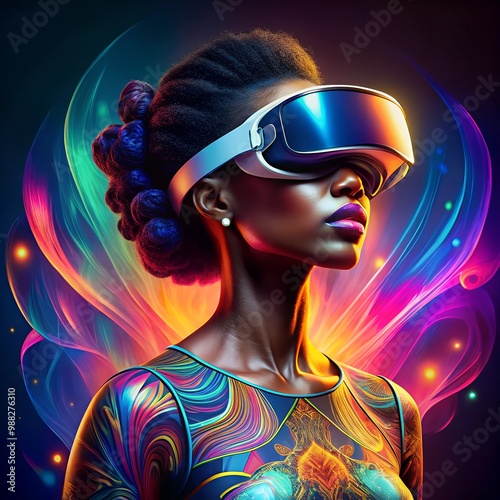 Abstract Art: Create an abstract image based on the concept of an elegant African woman in VR