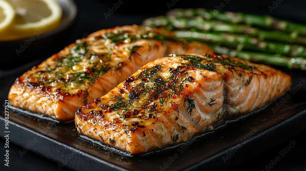 Grilled salmon fillets with a dill and lemon dressing Grilled salmon fillets with a dill and lemon dressing