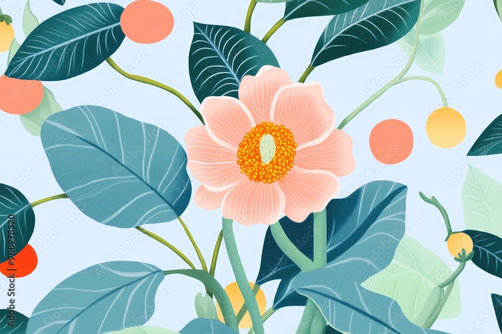 Naklejka premium Illustration of a small flower with leaves in a garden setting