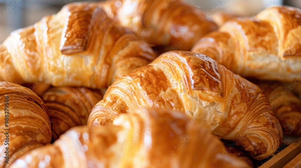 Croissants: These flaky pastries boast buttery layers of golden dough, offering a light texture with a delicate crunch, ideal for breakfast or snacking.
