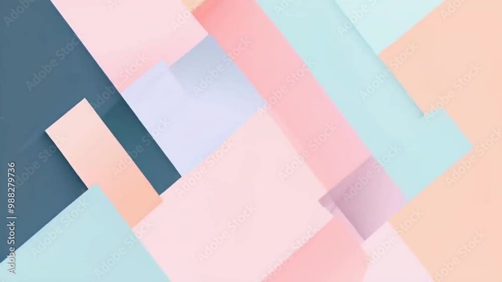 Abstract geometric background of overlapping pastel color squares with shadow.