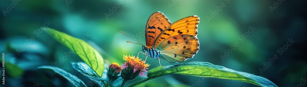 Obraz premium A butterfly is sitting on a leaf