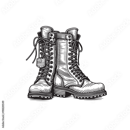 Sketch a pair of combat boots on a white background Vector illustration