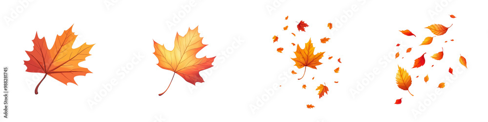 Obraz premium Vibrant fall leaves swirling and drifting in a colorful autumn landscape Maple oak and other tree leaves in shades of orange red and yellow creating a natural seasonal background