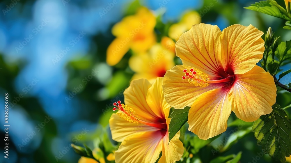 Obraz premium close up hibiscus bush and flowers