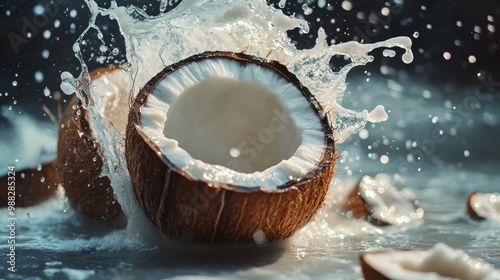 Coconut with milk splashes